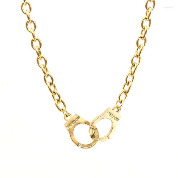 Choker The Handcuffs Connector Pendant Collana gotica per donna Collare a catena grosso in acciaio inossidabile con cavo Rolo da 6 mm