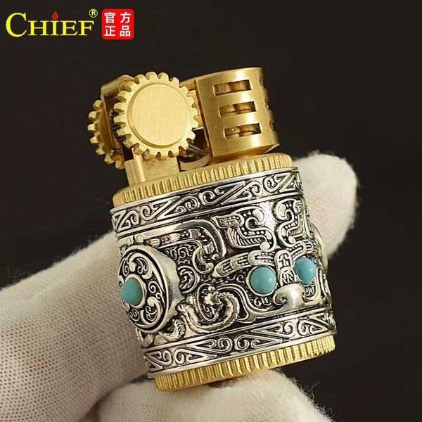 Brand New CHIEF Kerosene Lighter Collectible Silver Armor Fun Portable Retro Creative Antivento Accessori per fumatori Regalo da uomo ESCU