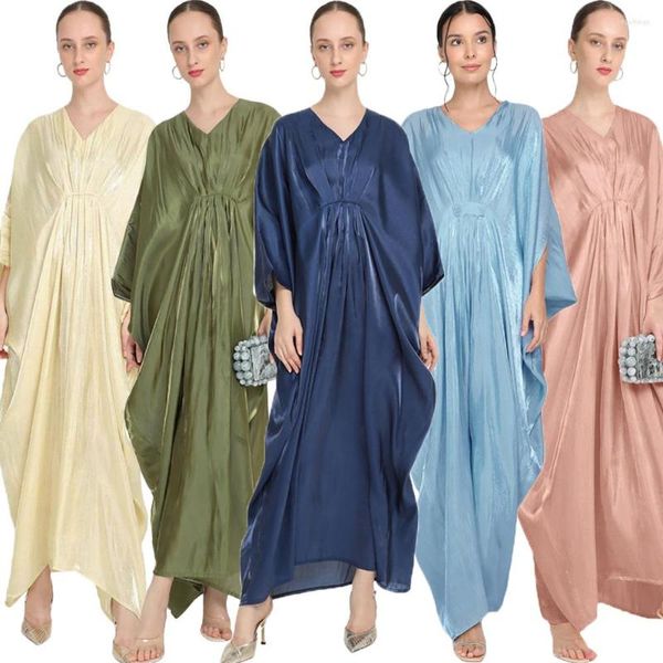 Ethnische Kleidung Eid Mubarak Abayas für glänzende Frauen Muslimische lose Fledermausärmel Maxikleider Türkei Kaftan Arabisches Gebet Femme Kaftan