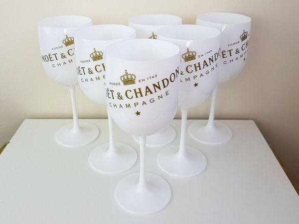 6 taças de champanhe Moet Chandon branco gelo imperial acrílica para presente de festa