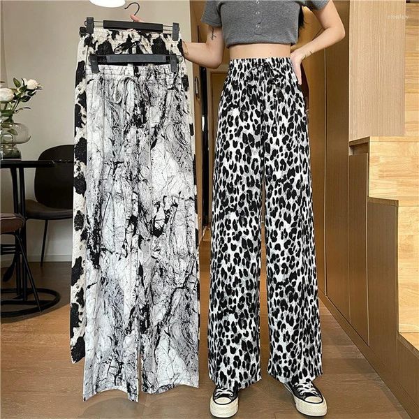 Pantaloni da donna Estate Donna Ink Tie Dye Gamba larga Elastico Vita alta Pantaloni dritti Pantaloni casual in seta di ghiaccio