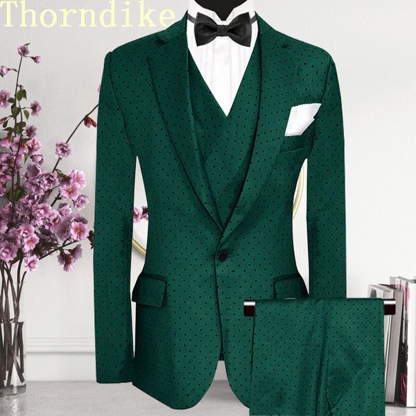 Erkekler Suits Blazers Özel Yapım Koyu Yeşil Dot Erkekler için 3 Parça Jacketpantsvest Sıradan Evlilik Damat Blazer Smokin Düğün 230707