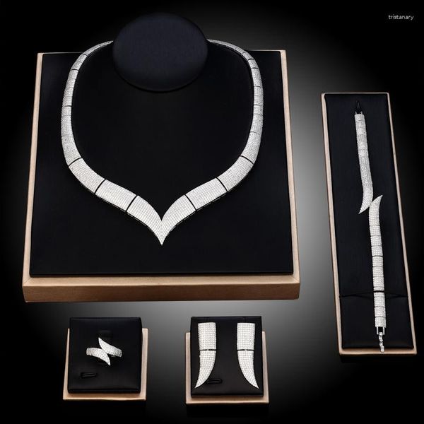 Halskette Ohrringe Set Luxus Mode Braut Schmuck versilbert Hochzeitskleid Romantisches Bankett Ohrring Damen Geschenk