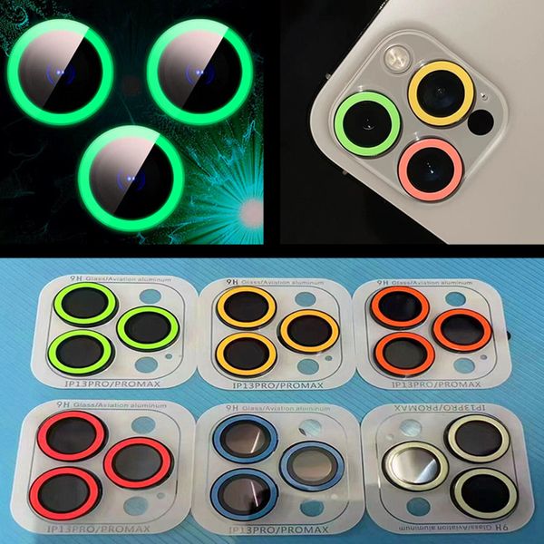 Lumious Glass Camera Ring Glow Back Phone Vetro temperato Fluorescenza Pellicola posteriore resistente ai graffi per iPhone 14 14plus 14 pro max 13 13pro 12 12pro 11 11Pro