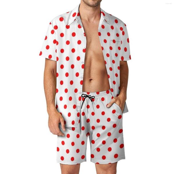 Tute da uomo a pois rossi Set da uomo a pois geometrici Stampa vintage Pantaloncini casual Camicia da vacanza divertente Set maniche corte Grafica oversize