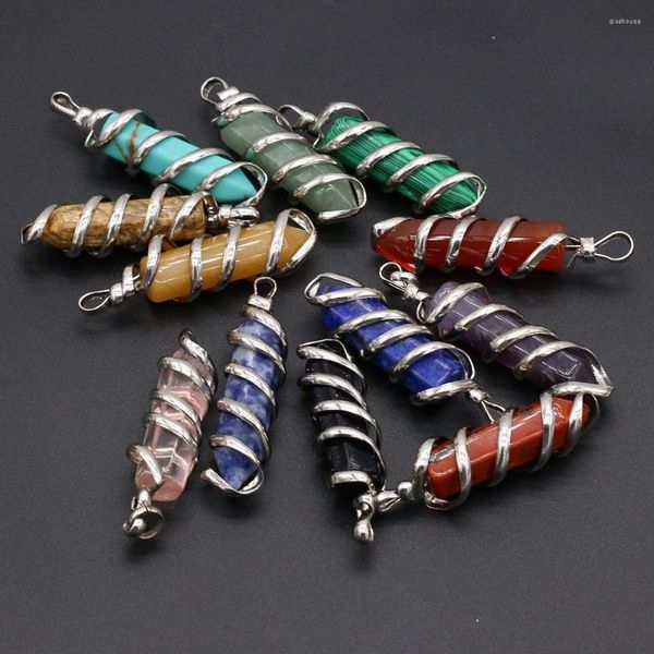 Colares com pingente de pedra natural aliada espiral pilar malaquita/sodalita/ágatas para fabricação de joias DIY colar acessório