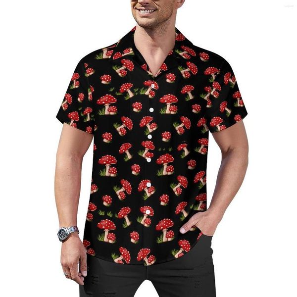 Camisas casuais masculinas Blusas de cogumelo mágico Manchado Cogumelos Havaiano Manga curta gráfica Estética Camisa de férias oversized