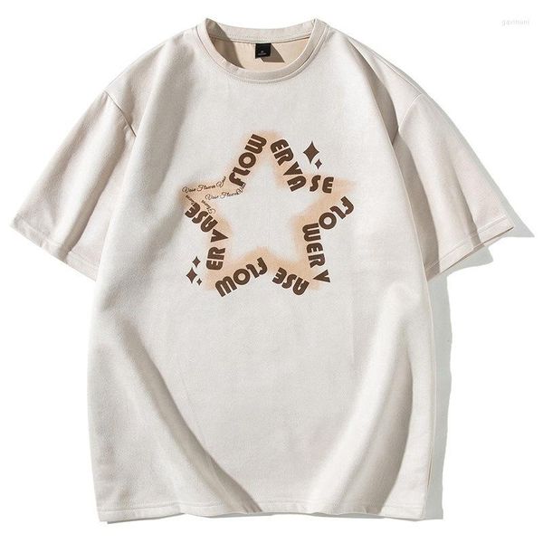 T-shirt da uomo 2023 Summer Suede Manica corta da uomo Star Graphic Print Harajuku Vintage Style Donna Casual Baggy Brand Tops Tees