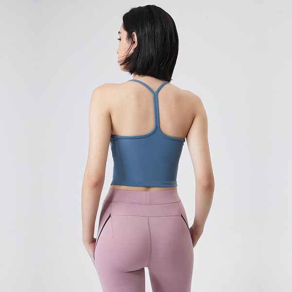 Yoga-Outfit, sexy Damen-BH, Weste, dünne Träger, Y-Rücken, nackte Fitness-Dessous mit Brustpolstern, hohe Unterstützung, Fitnessstudio, Sport-Tops