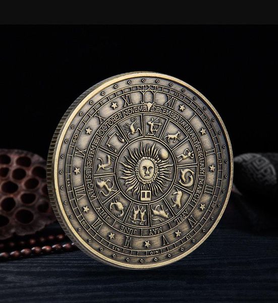 Sanat ve El Sanatları Şanslı Feng Shui Coin Constellation Antik Bronz Hatıra Madalya Amblemi