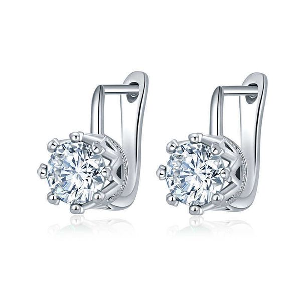 Orecchino Orecchini carini Otto Artiglio Rotondo Aaa Zircone Ciondola Clip Su Orecchino Oro bianco Lucido Per Le Donne RagazzeIced Out Cz Cubic Zirconia Piercing Orecchino Gioielli All'ingrosso