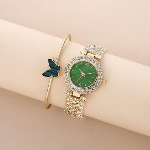 Bilek saatleri 5pcs moda yüksek son yaratıcı mavi yeşil kelebek kadın saat seti hatıra hediyeleri mükemmel seçim