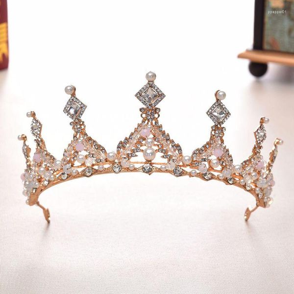 Fermagli per capelli TANGTANG Corona Copricapo Fasce per capelli dorate rosa Principessa Accessori per matrimoni Bellezza per sempre Gioielli Bijoux