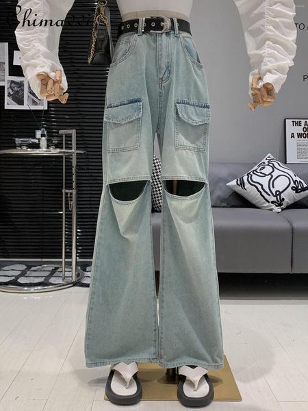 Jeans da donna Retro stracciati per le donne 2023 Abiti estivi Pantaloni larghi dritti Fashion Design Distressed Casual Denim Pants Lady