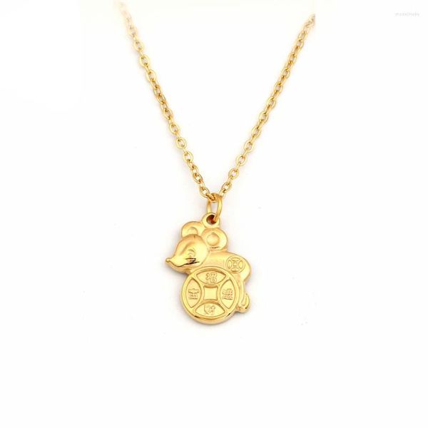 Catene in acciaio inossidabile Charm Cute Fortune Mouse Piccola moneta zodiacale Collana con ciondolo cultura cinese Regalo di gioielli