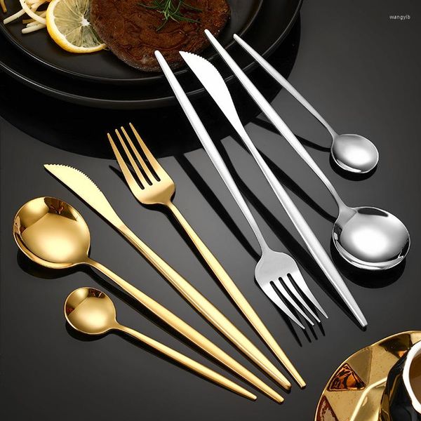 Akşam yemeği setleri altın paslanmaz çelik ince çatal bıçak takımı seti biftek bıçağı çatal portekiz batı sofra eşyaları mutfak için
