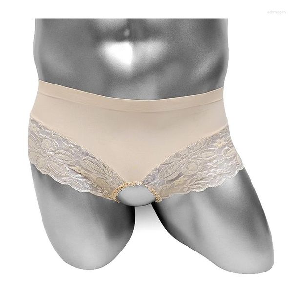 Mutande con apertura sul cavallo Pizzo floreale Slip da uomo Intimo Sissy Lingerie sexy Mutandine Bikini Vita bassa Vedere attraverso Uomo erotico