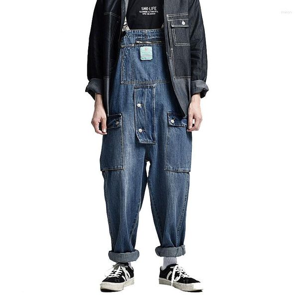 Jeans da uomo Tuta di jeans da uomo Bavaglino sciolto Pantaloni cargo casual vintage retrò Tute da lavoro Pantaloni pagliaccetti blu per ragazzi