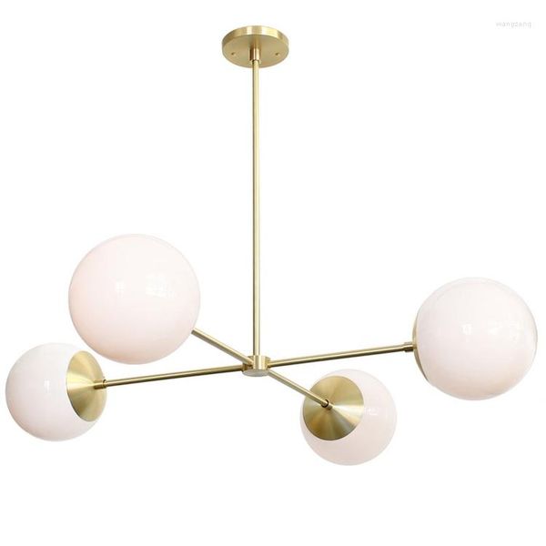 Lâmpadas pendentes produto luz design de luxo simples e elegante dourado quatro cabeças sala de jantar quarto bola lustre de vidro