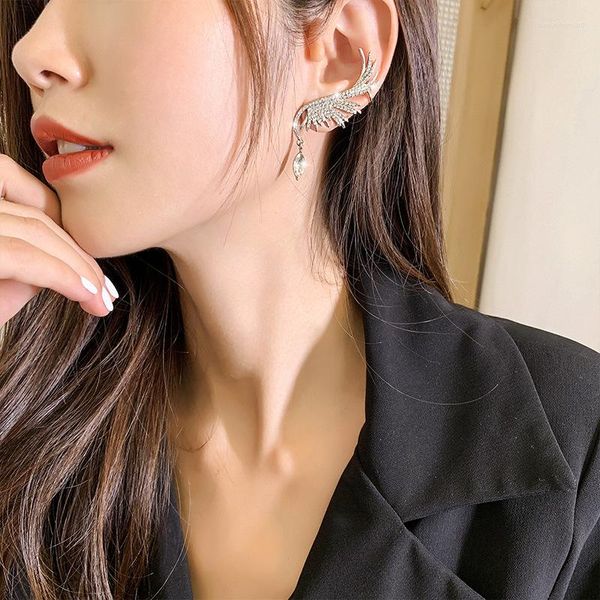 Rücken Ohrringe Single Korean Angel Wing Strass Shiny Drill Arc Ohr Hängen Clip Für Frauen Ungewöhnliche Manschette Schmuck