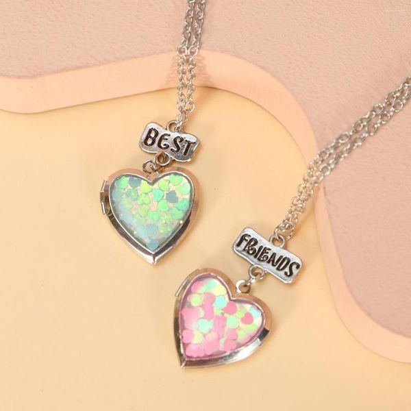 Collane con ciondolo Collana a forma di cuore romantico per donna con paillettes a forma geometrica cornice fai-da-te BFF Friends gioielli regali