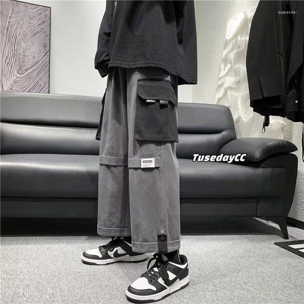 Erkek pantolon geniş bacak kargo sokak kıyafeti bol serin erkek eşofmanlar erkek Kore moda fonksiyonu düz pantolon basketbol 2023