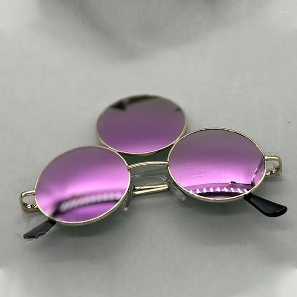 Óculos de Sol Roxo 3 Olhos Redondos Homens/Mulheres Terceiras Lentes Festa Metal Vintage Óculos de Sol Sombras UV400