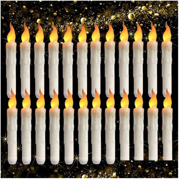 Velas 12/24 pçs Led Flameless Taper 6.5 Tall Vela Cônica Operada por Bateria Branco Quente Chama Cintilante Castiçais Portáteis H1 D Dhxmb