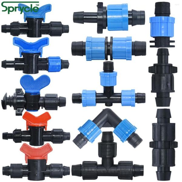 Sulama Ekipmanları Sprycle 16mm 5/8 '' Sulama Damlama Bant Kapatma Valfi Dirsek Tee Tee Tap Tap Kilit Kilit Konnektörü Bahçe Boru Hortumu