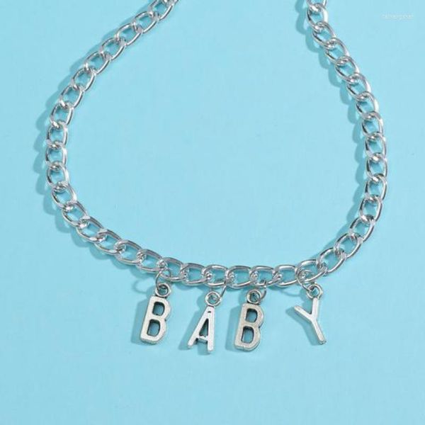 Collane con ciondolo Colore argento Collana con parola inglese Girocollo Alfabeto per donna Uomo Gioielli Pendenti CF2