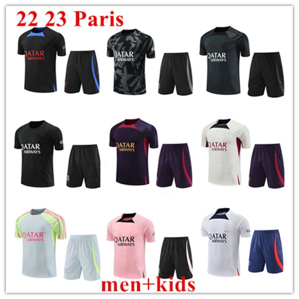 22 23 PSGs camisa de futebol Fatos de treino masculino Terno de manga curta Camisa de futebol 2023 Paris Uniforme Chandal Moletom Conjunto de suéter