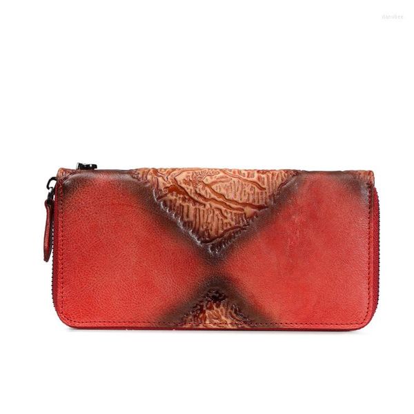 Carteiras Unissex Longa Carteira de Couro Genuíno Bolsa Moeda Masculina Feminina Casual Porta Cartão de Visita Grande Clutch Bag para Dinheiro