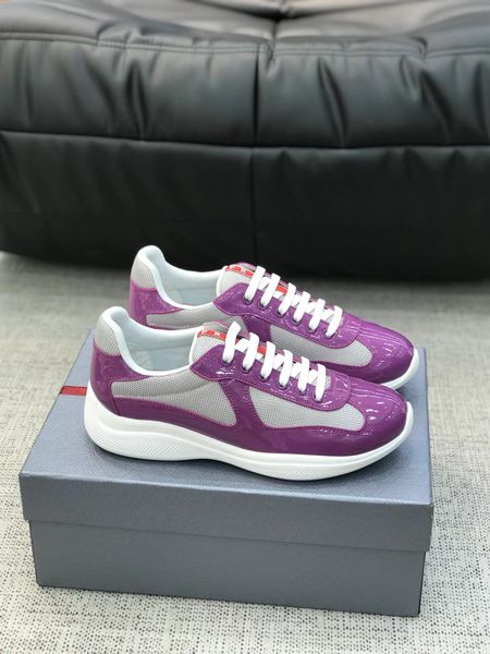 2023S S Super qualità America's Cup Sneakers Scarpe da uomo Maglia traspirante Gomma da bici Tessuto Scarpe da ginnastica da uomo Pelle di vitello tecnico Casual Walking Giallo Blu Rosa Nero