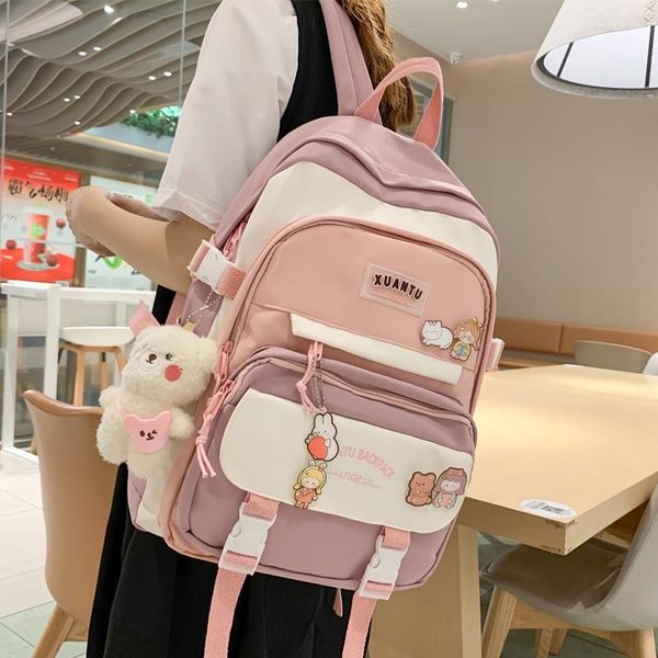 Okul Çantaları Justccino çok cep rozeti kadınlar sırt çantası yüksek kızlar çanta omuz genç için sevimli mochila