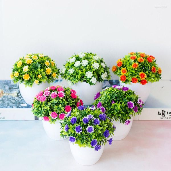 Flores decorativas artificiais bonsai plantas pequenas vasos falsos ornamentos de plantas de arte floral para casa jardim decorações criativas de presente