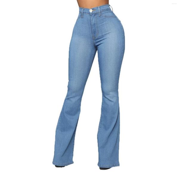 Jeans da donna Button Flare 2023 Estate Autunno Donna Denim Pant Jean Femme Vita alta Figura intera Campana inferiore per le donne