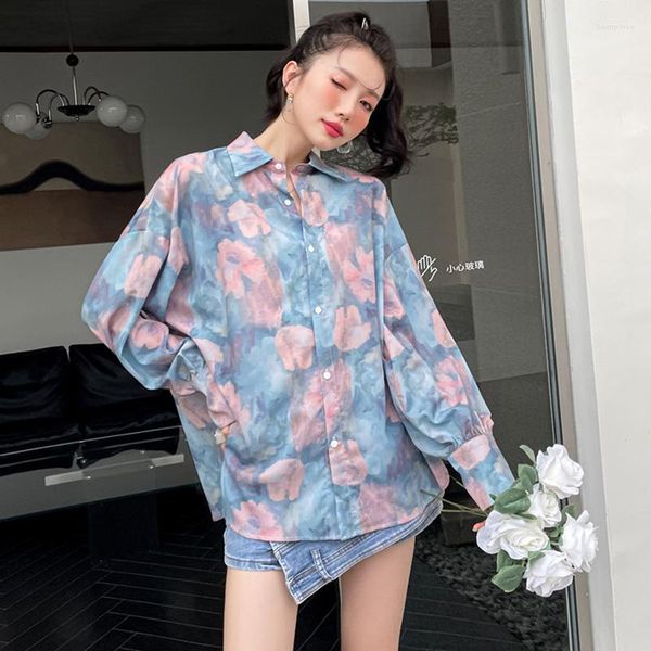 Frauen Blusen HARAJUKU Tie-dye Shirts Übergroßen 2023 Frühling Sommer Kausalen Lose Lange Hülse Weibliche Tops Blusas Mujer