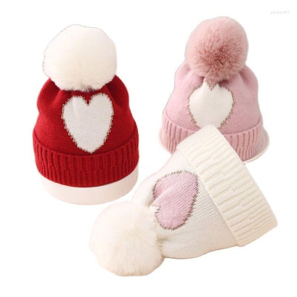 Berretti 2023 Autunno Inverno Del Bambino Del Cappello Doppio Strato Ispessito Jacquard Amore Ragazze Lavorato A Maglia 0-12 Mesi Berretto di Lana Caldo