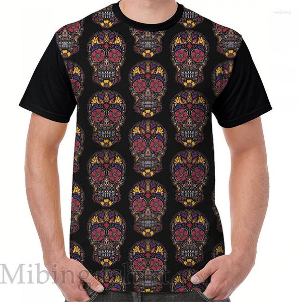 Camisetas masculinas com estampas engraçadas camisetas masculinas femininas tops Day Of The Dead Sugar Skull Dark Graphic T-Shirt O-neck manga curta Camisetas casuais