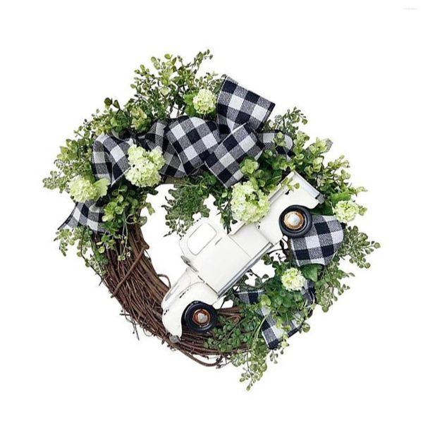 Fiori decorativi Vintage Pumpkin Truck Wreath Farmhouse Wall Decor Ghirlanda Porta d'ingresso Cucina Ringraziamento