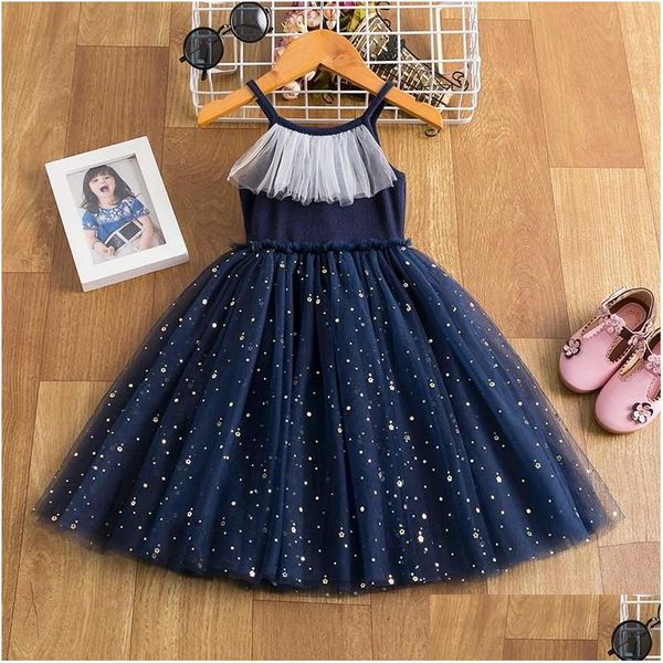 Vestidos para meninas Meninas Vestido estrela de lantejoulas para pequenas roupas casuais crianças festa fantasia de princesa roupas elegantes de verão 3-8T Drop Dhwc8