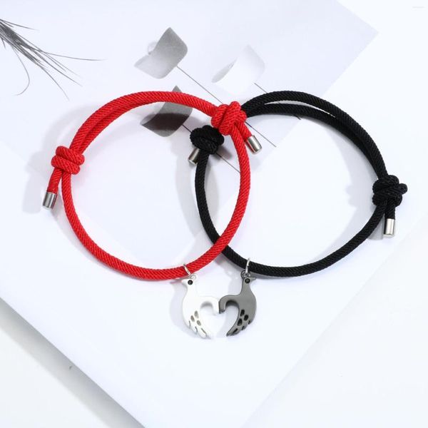 Link Bracciali Moda Coppia Bracciale Magnete Lovebird Rosso Nero Corda Semplice Regalo per studenti di San Valentino Gioielli