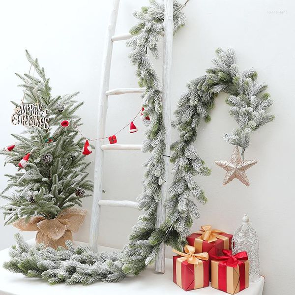 Dekorative Blumen, 1,8 m, Weihnachts-Rattan-Girlande, weiß fallender Schnee, künstlicher Weihnachtsbaum-Dekorationskranz