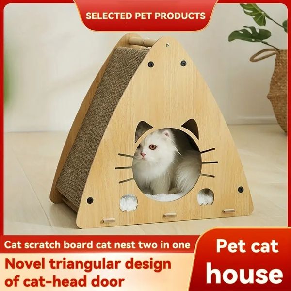 Cat Condo Soild Wood Triangle Cat House Cat Cartboard Douse Cat Play Hous