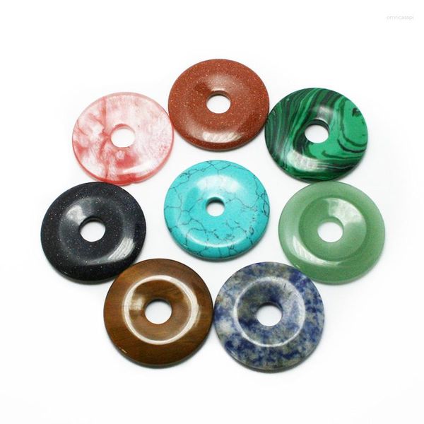 Colares com Pingente 2023 35mm Contas de Pedra Natural Gem Circle Disco Redondo Para Mulheres Jóias Colar Fazendo DIY 1pcs