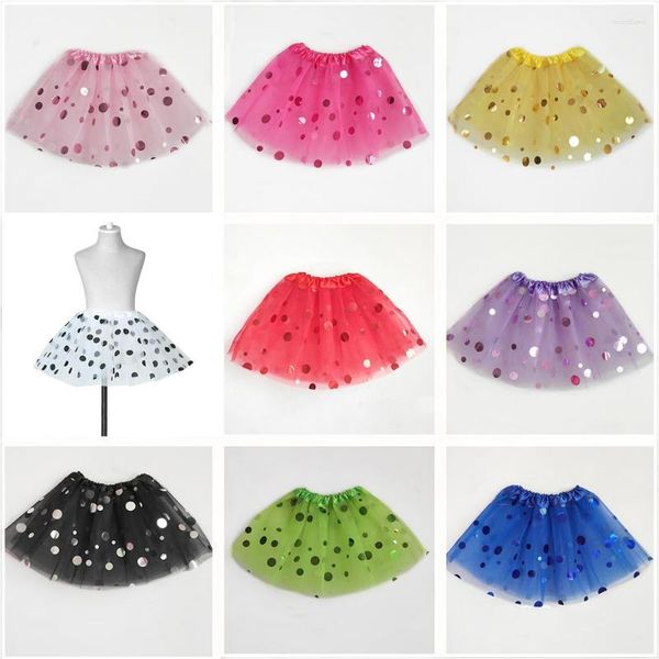 Saias 3-8T Crianças Lantejoulas Dot Tutu Vestido de Baile Crianças Pettiskirt Festa Dança Meninas Princesa Mini Gaze Estrela Plissado Verão