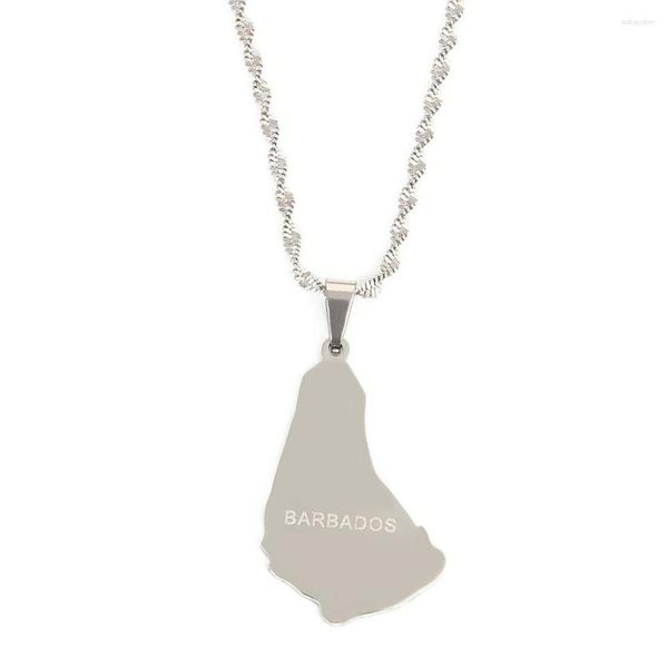 Anhänger Halsketten Edelstahl Karte der Insel Barbados Mode Silber Farbe Karten Schmuck Geschenke