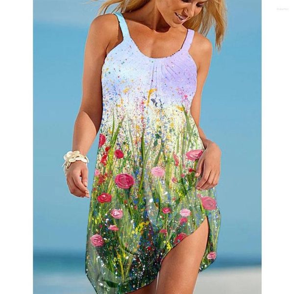 Abiti casual Summer Women Beach Dress Fiori 3D Stampa Moda Sexy Halter Boho Vintage Beachwear Girls Party Elegante gonna con bretelle