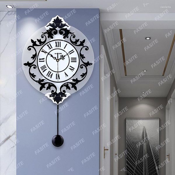 Wanduhren, einzigartige Quarzuhr, elegantes Retro-Acryl, transparentes Pendel, römische Ziffern, Horloge Murale, Hausdekoration, Zegar