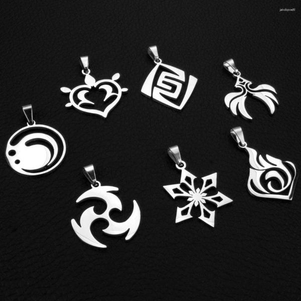 Подвесные ожерелья Genshin Impact из нержавеющей стали Ожерелье Ветром Трасса Громовая Рок Огненная вода логотип фанаты